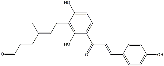 2',4,4'-Trihydroxy-3'-(3-methyl-6-oxo-2-hexenyl)chalcone Struktur