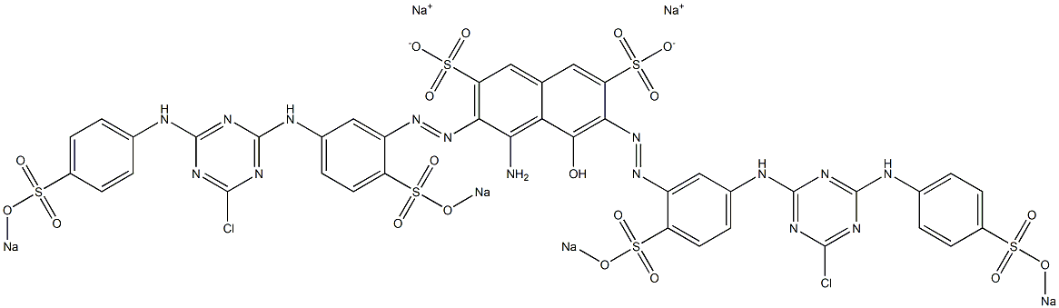 1-Amino-2,7-bis[[5-[[4-chloro-6-[4-(sodiosulfo)anilino]-1,3,5-triazin-2-yl]amino]-2-(sodiosulfo)phenyl]azo]-8-hydroxynaphthalene-3,6-disulfonic acid disodium salt Struktur