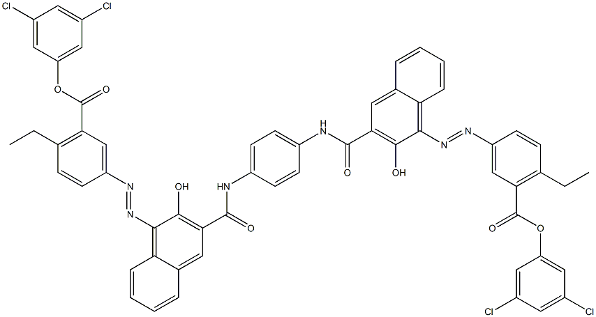 1,4-Bis[1-[[4-ethyl-5-(3,5-dichlorophenoxycarbonyl)phenyl]azo]-2-hydroxy-3-naphthoylamino]benzene Struktur