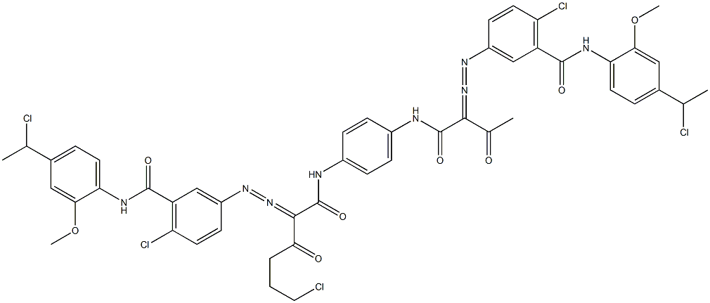 3,3'-[2-(2-Chloroethyl)-1,4-phenylenebis[iminocarbonyl(acetylmethylene)azo]]bis[N-[4-(1-chloroethyl)-2-methoxyphenyl]-6-chlorobenzamide] Struktur