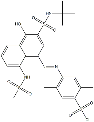 4-[3-(N-tert-Butylsulfamoyl)-4-hydroxy-8-methylsulfonylamino-1-naphtylazo]-2,5-dimethylbenzenesulfonyl chloride Struktur