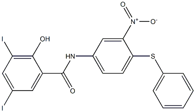 2-Hydroxy-3,5-diiodo-N-[4-(phenylthio)-3-nitrophenyl]benzamide Struktur