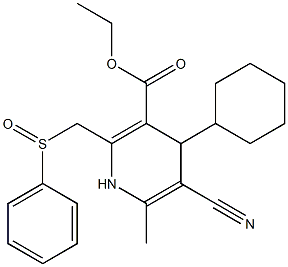 5-Cyano-1,4-dihydro-6-methyl-2-[phenylsulfinylmethyl]-4-cyclohexylpyridine-3-carboxylic acid ethyl ester Struktur