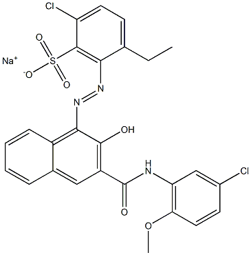 2-Chloro-5-ethyl-6-[[3-[[(3-chloro-6-methoxyphenyl)amino]carbonyl]-2-hydroxy-1-naphtyl]azo]benzenesulfonic acid sodium salt Struktur