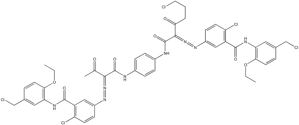 3,3'-[2-(2-Chloroethyl)-1,4-phenylenebis[iminocarbonyl(acetylmethylene)azo]]bis[N-[3-(chloromethyl)-6-ethoxyphenyl]-6-chlorobenzamide] Struktur