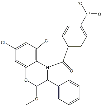 5,7-Dichloro-3,4-dihydro-2-methoxy-4-(p-nitrobenzoyl)-3-phenyl-2H-1,4-benzoxazine Struktur