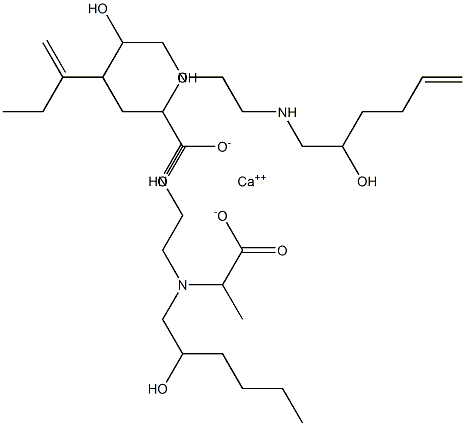 Bis[2-[N-(2-hydroxyhexyl)-N-[2-(2-hydroxy-5-hexenylamino)ethyl]amino]propionic acid]calcium salt Struktur