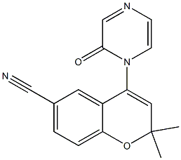 2,2-Dimethyl-4-[(2-oxo-1,2-dihydropyrazin)-1-yl]-2H-1-benzopyran-6-carbonitrile Struktur