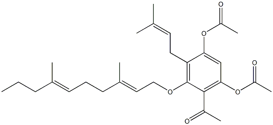 2'-[(3,7-Dimethyldeca-2,6-dien-1-yl)oxy]-3'-(3-methyl-2-butenyl)-4',6'-diacetoxy-acetophenone Struktur