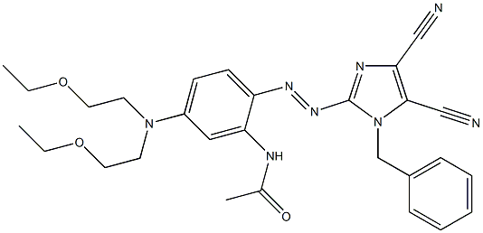 2-[2-Acetylamino-4-bis(2-ethoxyethyl)aminophenylazo]-1-benzyl-1H-imidazole-4,5-dicarbonitrile Struktur