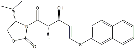 (4S)-4-Isopropyl-3-[(2S,3R)-3-hydroxy-2-methyl-5-(2-naphthalenylthio)-4-pentenoyl]oxazolidin-2-one Struktur