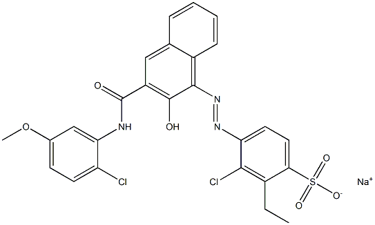 3-Chloro-2-ethyl-4-[[3-[[(2-chloro-5-methoxyphenyl)amino]carbonyl]-2-hydroxy-1-naphtyl]azo]benzenesulfonic acid sodium salt Struktur