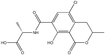 N-[(5-Chloro-3,4-dihydro-8-hydroxy-3-methyl-1-oxo-1H-2-benzopyran-7-yl)carbonyl]alanine Struktur