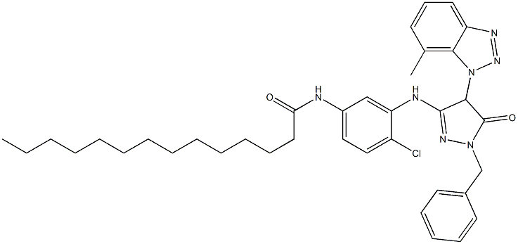 1-Benzyl-3-[2-chloro-5-(tetradecanoylamino)anilino]-4-(7-methyl-1H-benzotriazol-1-yl)-5(4H)-pyrazolone Struktur