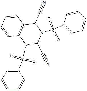 1,3-Bis(phenylsulfonyl)-1,2,3,4-tetrahydroquinazoline-2,4-dicarbonitrile Struktur