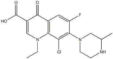 8-Chloro-1-ethyl-6-fluoro-1,4-dihydro-4-oxo-7-(3-methyl-1-piperazinyl)quinoline-3-carboxylic acid Struktur