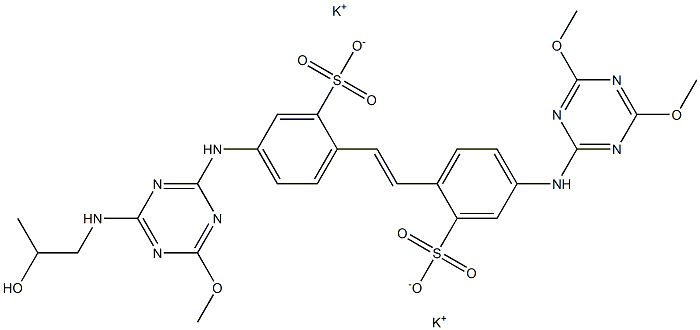 4-[4-(2-Hydroxypropylamino)-6-methoxy-1,3,5-triazin-2-ylamino]-4'-(4,6-dimethoxy-1,3,5-triazin-2-ylamino)-2,2'-stilbenedisulfonic acid dipotassium salt Struktur