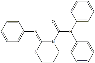 2-Phenylimino-3-(diphenylaminocarbonyl)tetrahydro-2H-1,3-thiazine Struktur