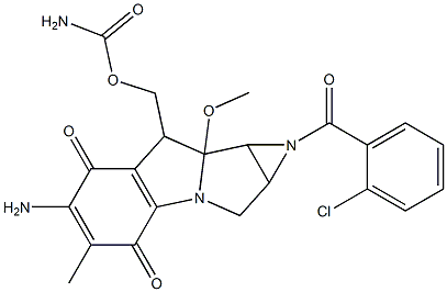 6-Amino-8-[[(aminocarbonyl)oxy]methyl]-1-(o-chlorobenzoyl)-1,1a,2,8,8a,8b-hexahydro-8a-methoxy-5-methylazirino[2',3':3,4]pyrrolo[1,2-a]indole-4,7-dione Struktur