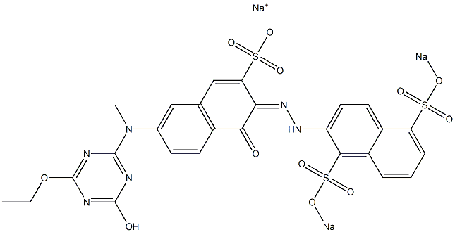 3-[2-[1,5-Bis(sodiosulfo)-2-naphtyl]hydrazono]-4-oxo-3,4-dihydro-7-[(4-hydroxy-6-ethyloxy-1,3,5-triazine-2-yl)(methyl)amino]naphthalene-2-sulfonic acid sodium salt Struktur