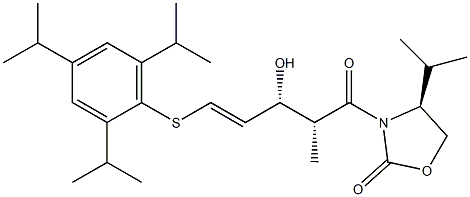 (4S)-4-Isopropyl-3-[(2R,3R)-3-hydroxy-2-methyl-5-(2,4,6-triisopropylphenylthio)-4-pentenoyl]oxazolidin-2-one Struktur