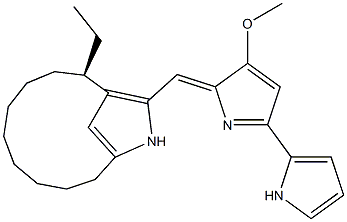 (R)-2-Ethyl-13-[[3-methoxy-5-(1H-pyrrol-2-yl)-2H-pyrrol-2-ylidene]methyl]-12-azabicyclo[9.2.1]tetradeca-11(14),13(1)-diene Struktur