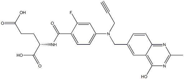 (2S)-2-[2-Fluoro-4-[N-(4-hydroxy-2-methyl-6-quinazolinylmethyl)-N-(2-propynyl)amino]benzoylamino]glutaric acid Struktur