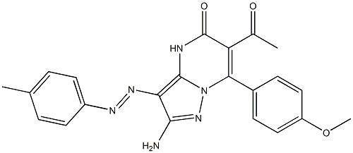 2-Amino-3-(4-methylphenylazo)-6-acetyl-7-(4-methoxyphenyl)pyrazolo[1,5-a]pyrimidin-5(4H)-one Struktur