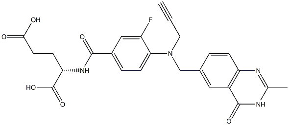 (2S)-2-[3-Fluoro-4-[N-[(3,4-dihydro-2-methyl-4-oxoquinazolin)-6-ylmethyl]-N-(2-propynyl)amino]benzoylamino]glutaric acid Struktur