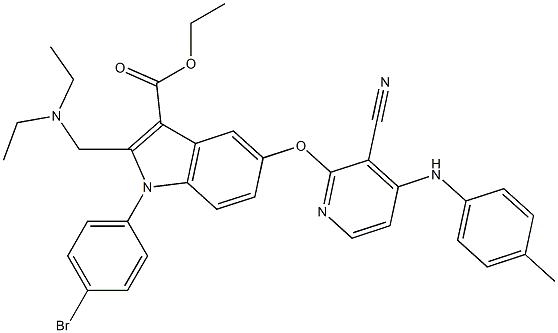 1-(4-Bromophenyl)-2-[(diethylamino)methyl]-5-[3-cyano-4-[(4-methylphenyl)amino]pyridin-2-yloxy]-1H-indole-3-carboxylic acid ethyl ester Struktur