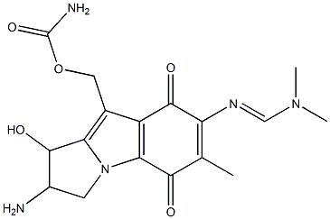 2-Amino-9-(aminocarbonyloxymethyl)-2,3-dihydro-1-hydroxy-6-methyl-7-[(dimethylamino)methyleneamino]-1H-pyrrolo[1,2-a]indole-5,8-dione Struktur