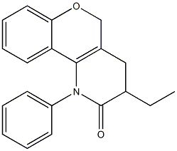 1,3,4,5-Tetrahydro-3-ethyl-1-phenyl-2H-[1]benzopyrano[4,3-b]pyridin-2-one Struktur