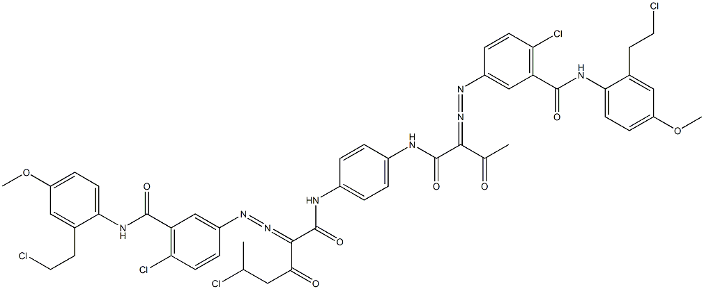 3,3'-[2-(1-Chloroethyl)-1,4-phenylenebis[iminocarbonyl(acetylmethylene)azo]]bis[N-[2-(2-chloroethyl)-4-methoxyphenyl]-6-chlorobenzamide] Struktur