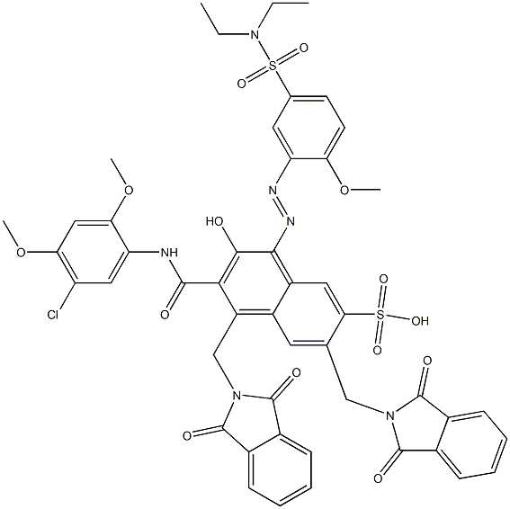 3-[(5-Chloro-2,4-dimethoxyphenyl)aminocarbonyl]-1-[5-[(diethylamino)sulfonyl]-2-methoxyphenylazo]-2-hydroxy-4,6-bis(phthalimidylmethyl)naphthalene-7-sulfonic acid Struktur