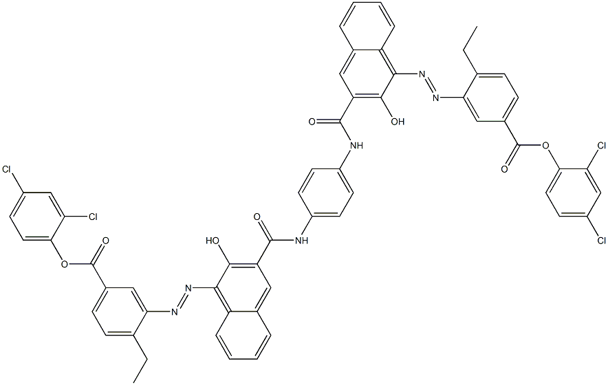 1,4-Bis[1-[[2-ethyl-5-(2,4-dichlorophenoxycarbonyl)phenyl]azo]-2-hydroxy-3-naphthoylamino]benzene Struktur