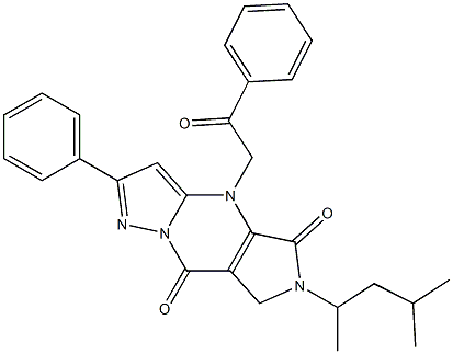 6,7-Dihydro-6-(1,3-dimethylbutyl)-4-(2-oxo-2-phenylethyl)-2-phenyl-4H-1,4,6,8a-tetraaza-s-indacene-5,8-dione Struktur