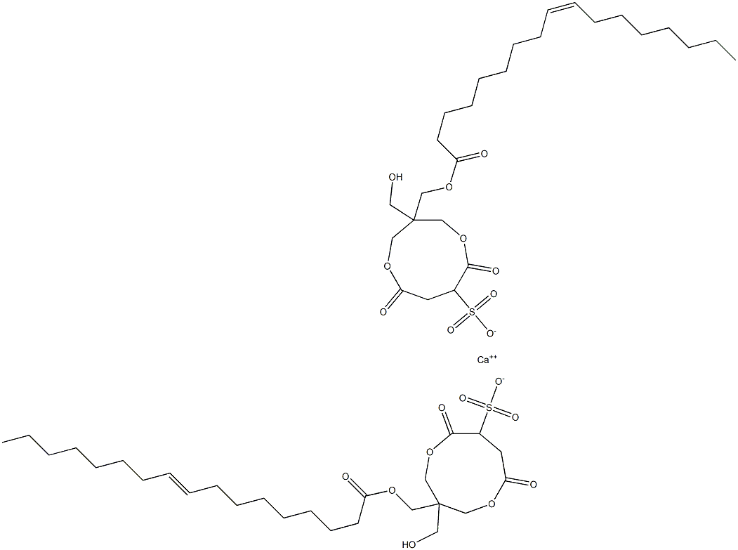 Bis[1-[[[(9Z)-1-oxo-9-heptadecenyl]oxy]methyl]-1-(hydroxymethyl)-4,7-dioxo-3,8-dioxacyclononane-6-sulfonic acid]calcium salt Struktur