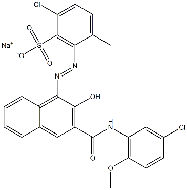 2-Chloro-5-methyl-6-[[3-[[(3-chloro-6-methoxyphenyl)amino]carbonyl]-2-hydroxy-1-naphtyl]azo]benzenesulfonic acid sodium salt Struktur