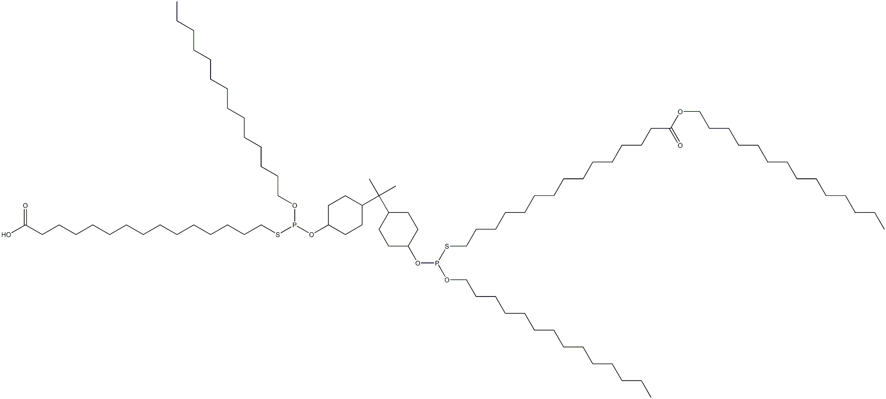 15,15'-[[Isopropylidenebis(4,1-cyclohexanediyloxy)]bis[(tetradecyloxy)phosphinediylthio]]bis(pentadecanoic acid tetradecyl) ester Struktur