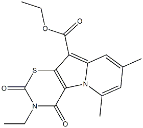 3,4-Dihydro-2,4-dioxo-3-ethyl-6,8-dimethyl-2H-1,3-thiazino[6,5-b]indolizine-10-carboxylic acid ethyl ester Struktur