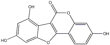 3,7,9-Trihydroxy-6H-benzofuro[3,2-c][1]benzopyran-6-one Struktur