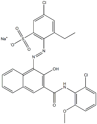 3-Chloro-5-ethyl-6-[[3-[[(2-chloro-6-methoxyphenyl)amino]carbonyl]-2-hydroxy-1-naphtyl]azo]benzenesulfonic acid sodium salt Struktur