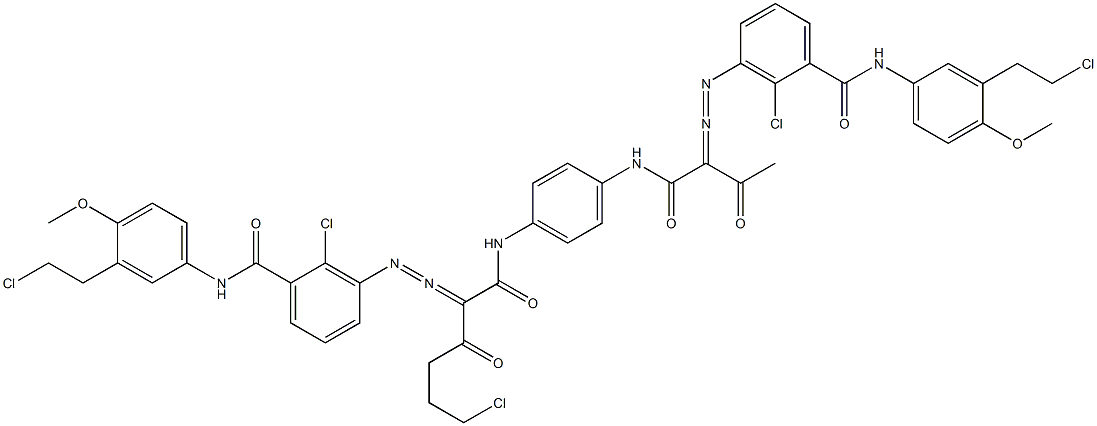 3,3'-[2-(2-Chloroethyl)-1,4-phenylenebis[iminocarbonyl(acetylmethylene)azo]]bis[N-[3-(2-chloroethyl)-4-methoxyphenyl]-2-chlorobenzamide] Struktur