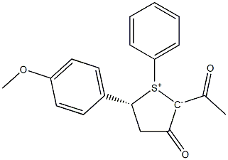 (5R)-2-Acetyl-5-(p-methoxyphenyl)-1-phenyl-3-oxo-2,3,4,5-tetrahydrothiophen-1-ium-2-ide Struktur