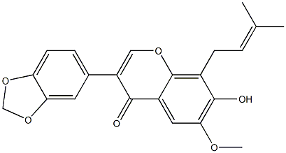 7-Hydroxy-6-methoxy-8-(3-methyl-2-butenyl)-3-(3,4-methylenedioxyphenyl)-4H-1-benzopyran-4-one Struktur