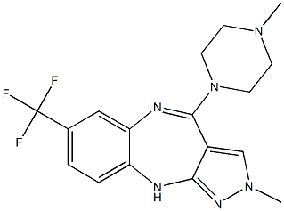 2-Methyl-4-(4-methylpiperazin-1-yl)-7-(trifluoromethyl)-2,10-dihydropyrazolo[3,4-b][1,5]benzodiazepine Struktur