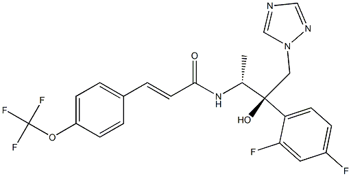 N-[(1R,2R)-2-(2,4-Difluorophenyl)-2-hydroxy-1-methyl-3-(1H-1,2,4-triazol-1-yl)propyl]-3-[4-(trifluoromethoxy)phenyl]propenamide Struktur