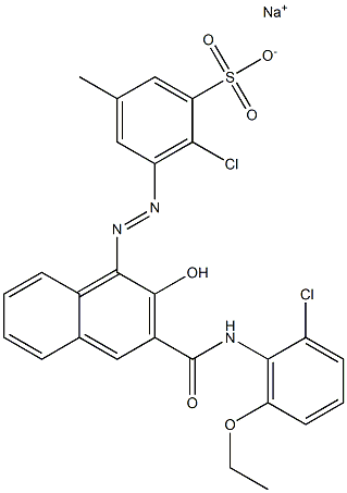 2-Chloro-5-methyl-3-[[3-[[(2-chloro-6-ethoxyphenyl)amino]carbonyl]-2-hydroxy-1-naphtyl]azo]benzenesulfonic acid sodium salt Struktur