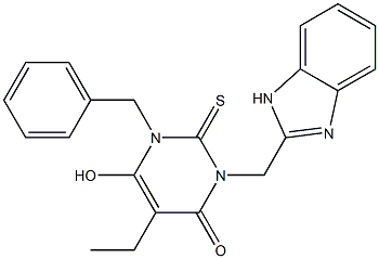 3-(1H-Benzimidazol-2-ylmethyl)-1,2-dihydro-6-hydroxy-2-thioxo-1-benzyl-5-ethylpyrimidin-4(3H)-one Struktur