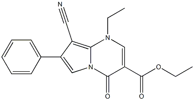 1-Ethyl-4-oxo-7-phenyl-8-cyano-1,4-dihydropyrrolo[1,2-a]pyrimidine-3-carboxylic acid ethyl ester Struktur